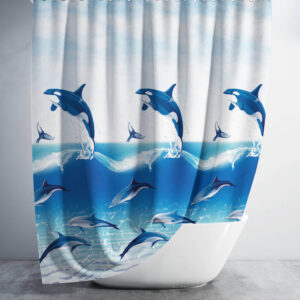 Orca Whales and Dolphins Printed Shower Curtain